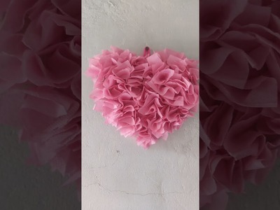 Tissue paper puffy heart | Heart Valentine's decoration - easy craft #youtubeshort #ytshort