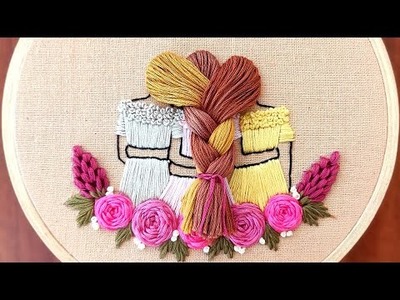 Trending Triplet Friendship Embroidery.Hand Embroidery with Free Pattern.Hair Embroidery.Gossamer