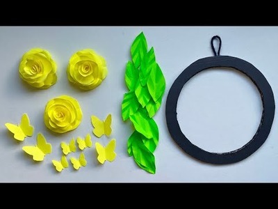 Unique Paper Rose wall hanging making idea. Easy wall hanging. DIY Home Decor. Paper crafts