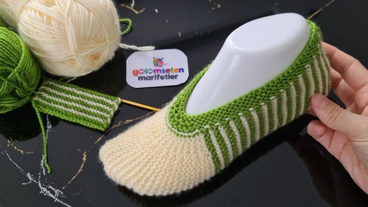 1 saatte ör giy✅ Muhteşem babet patik Çeyizlik Patik How to knitting folded sock slippers for ladies
