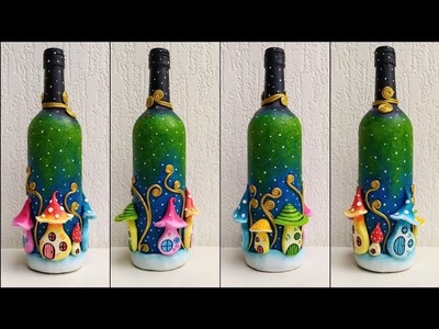 DIY Fairy House Bottle Art | Mushroom Houses under Northern Lights as Bottle Art | FairyTale Houses.