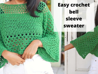 Easy crochet bell sleeve sweater for beginners