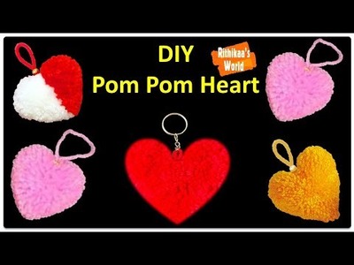 Easy Pom Pom heart making | Valentine day craft | Yarn heart keychain | Amazing valentine day gift