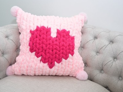HAND KNIT A CHUNKY PILLOW WITH HEART