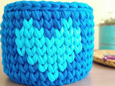 Heart pattern in t-shirt yarn basket | crochet using acrylic base | invisible row joining