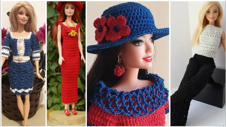 Most Modern #crochet Barbie outfit ideas.Dolls crochet dress collection #crochetdollsdress