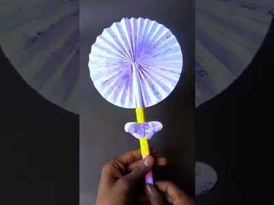 Paper flower fan DIY || easy craft paper fan #shorts #craft #papercraft #paperart