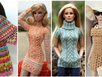 Very Sophisticated Crochet & knitted winter dress ideas for Barbie dolls #crochetdollsdress