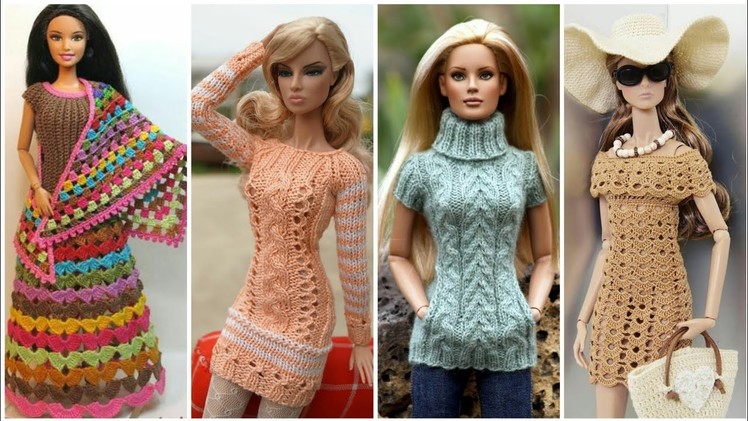 Very Sophisticated Crochet & knitted winter dress ideas for Barbie dolls #crochetdollsdress