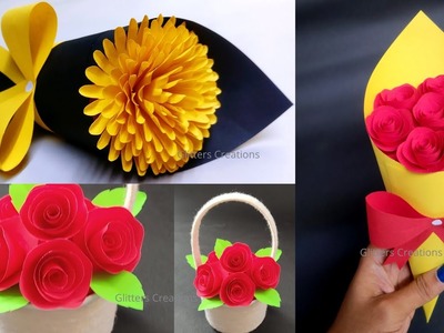 3 DIY Paper Flower BOUQUET.VALENTINE'SGift ideas.Flower Bouquet making at Home