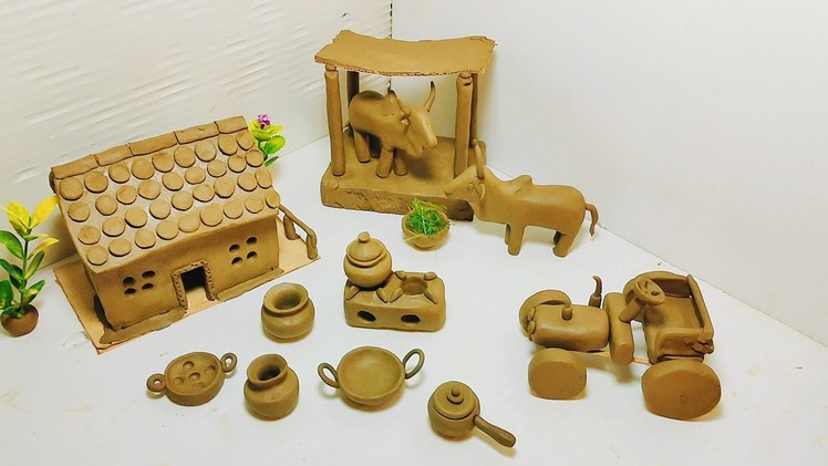 Amazing technique make farmHouse with polymer clay| Miniature clay kitchen set with mini house |