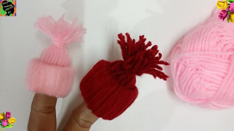 Beautiful Woolen Tutorial Sewing Hack  ||  Easy Hand made Woolen  Pom Pom Hat Cap for finger