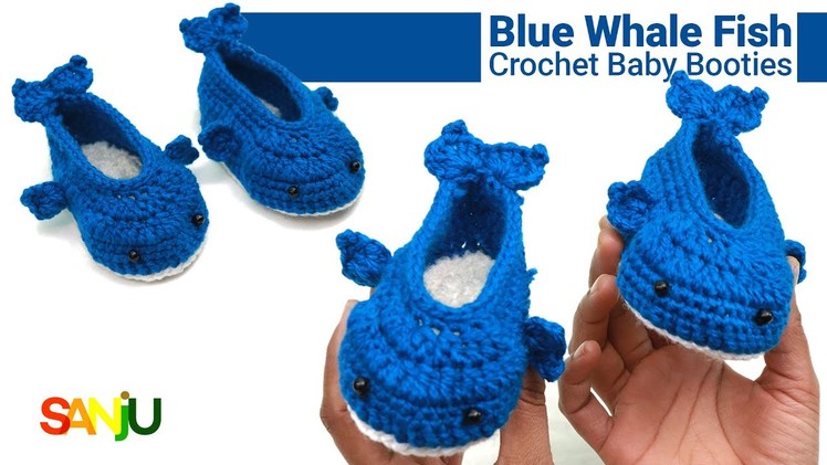 Blue Whale Fish Crochet Baby Booties | Cute Baby Booties | Crochet Baby Shoes by Sanju