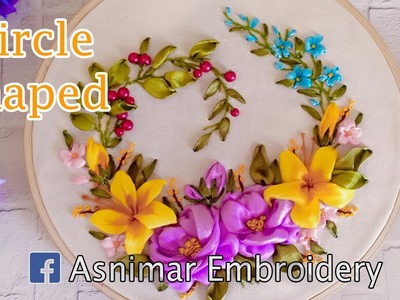 Circle-Shaped Flower Ribbon Embroidery Design