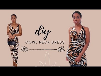 COWL NECK DRESS  DIY with stretch fabric. How to make a cowl neck dress tutorial.