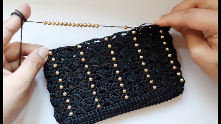 Crochet sling bag with beads and zipper - Step by step