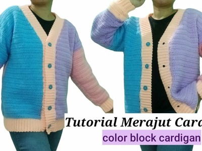 Crochet. Tutorial Merajut Cardigan - Crochet Cardigan Color Block Tutorial [subtitles available]