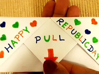 DIY- SURPRISE MESSAGE CARD.Republic day card making easy.Pull Tab Origami Envelope Card.#Origami