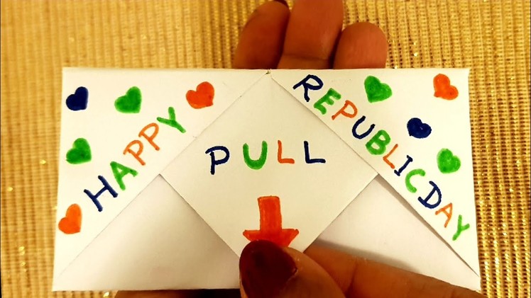 DIY- SURPRISE MESSAGE CARD.Republic day card making easy.Pull Tab Origami Envelope Card.#Origami