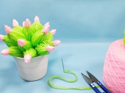 How To Make Succulent Plant - Easy Woolen Flower Craft Idea Using Finger