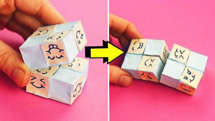 Origami INFINITY CUBE - DIY. Magic folding cube - Easy fidget toy. Antistress Moving PAPER Crafts.