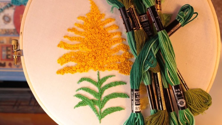 Stunning hand embroidery# Goldenrod flower # Satin stitch, buttonhole & French knots stitch