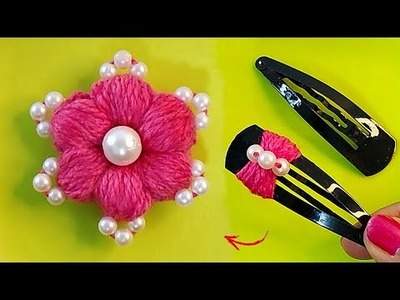 Super Easy Woolen Flower Making using Hair Clip - Embroidery Flower Making using Hair Clip