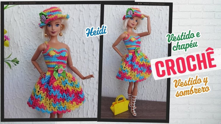 Vestido e Chapéu Heidi de Crochê para Barbie