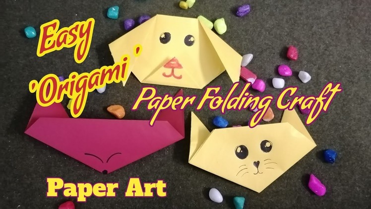 3 Easy paper Folding craft |cat puppy fox ||paper craft ideas explained in malayalam