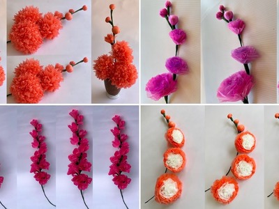 4 Flowers making with plastic carry bags | DIY | Carry bag reuse idea | Best out of waste materials