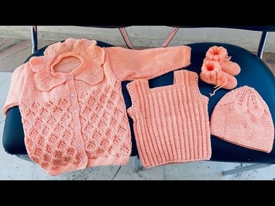 Beautiful baby sweater:cap:booties:chester set | baby set