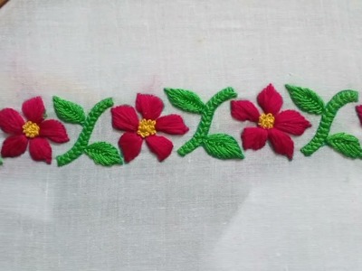 Beautiful hand embroidery borderline design for blause  Saree  table cloth desing ।