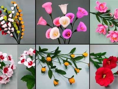Best 6 Beautiful Paper Flower Making Ideas | DIY Paper Crafts | Home Decor | Crepe Paper Flower