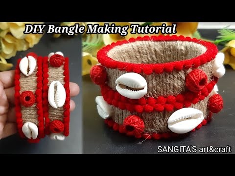 DIY Bangle Making Tutorial. Jute Jewellery. How To Make Jute Bangle With Kori & Cotton Ball So Easy