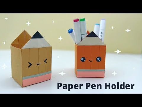 DIY EASY AND CUTE ORIGAMI PEN HOLDER. Paper Pencil Shaped Stand. SCHOOL Supplies. Paper Pen Stand