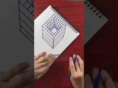 Drawing 3D the illusion box on paper.