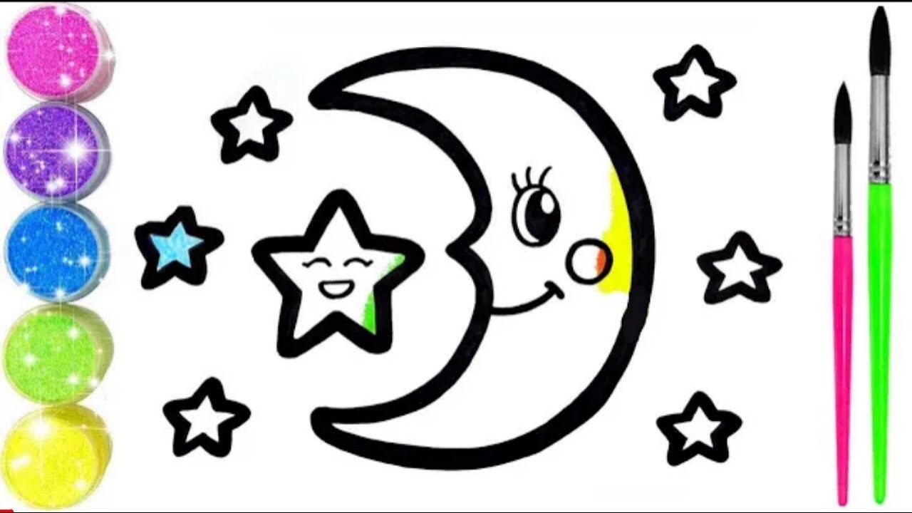 Drawing the moon for children. How to draw a moon, Moon drawing.