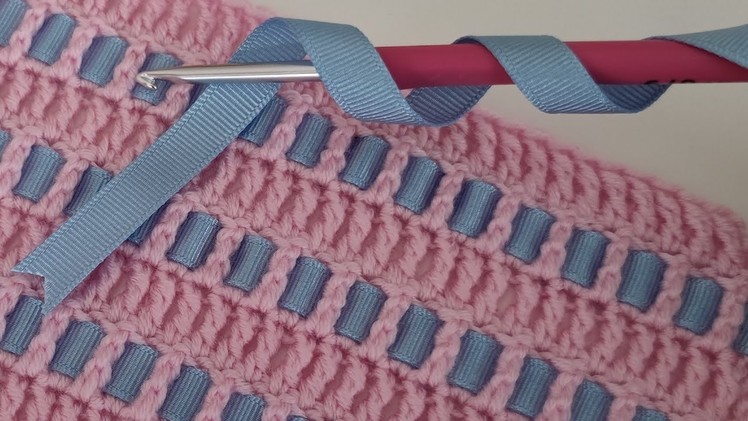 Easy crochet baby blanket ribbon pattern for beginners ~ New 3D Step by Step Crochet Blanket pattern