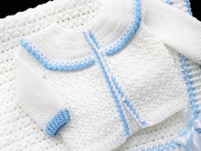 Easy crochet baby cardigan sweater for boys and girls up to 6 years to match crochet baby blanket