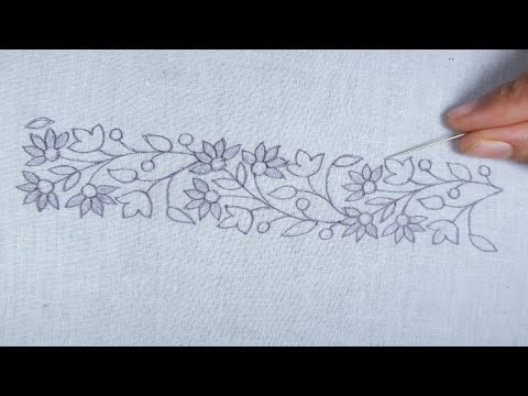 Hand Embroidery Dress Decoration Idea for Beginners, Simple Borderline Hand Embroidery Design