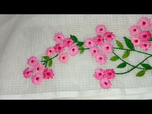 Hand Embroidery Easy Lazy Daisy Flower Bunch Design for Sarees and Kurti | Tutorial for Beginners