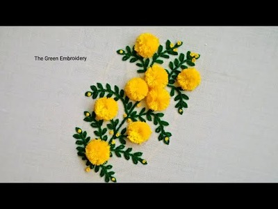 Hand Embroidery Pom Pom Flowers | Easy Hand Embroidery Designs For Beginners