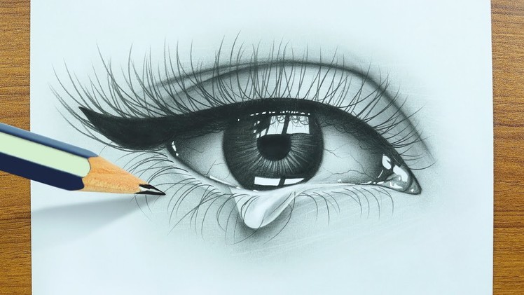 How to draw realistic eye with tears for beginners || eyes drawing tutorial