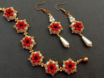 How To Make.A Pearl Flower Jewelry.Bracelet & Earrings.Beads Jewelry.Useful & Easy