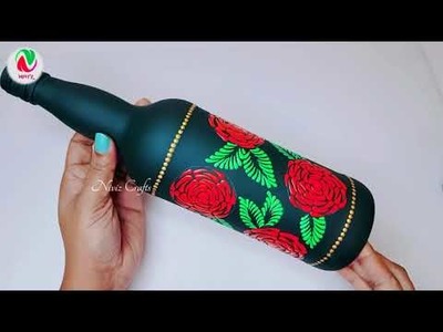 Mandala Art on Bottle | Dot Mandala Bottle Painting | Dot Art On Glass Bottle | Niviz Crafts Ep 204