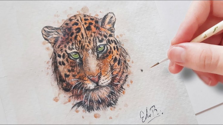 Pintando un leopardo con ACUARELAS. Painting a leopard in WATERCOLORS | Time lapse | Arteli