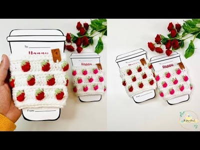 Strawberry Coffee Cup Cozy | Crochet Coffee Cup Cozies | Coffee Cup Sleeve