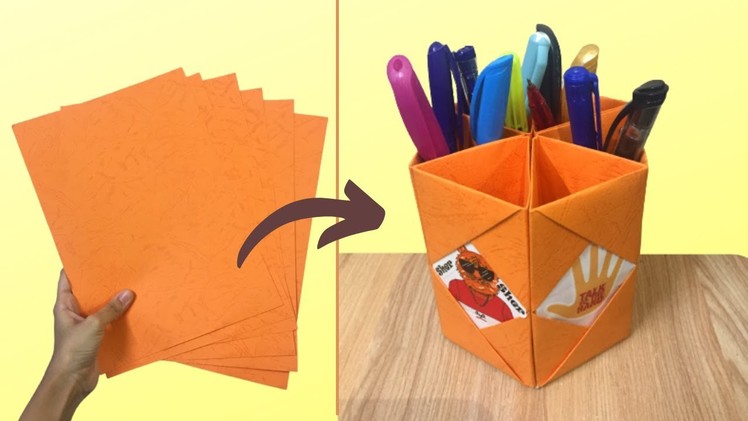 Triangular Paper Pencil Holder | Easiest craft DIY | Cute Kids Craft | Study Table Décor