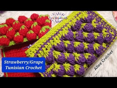 Tunisian Crochet Stitch|How to Crochet a Strawberry.Grapes Cellphone pouch| #crochettutorial