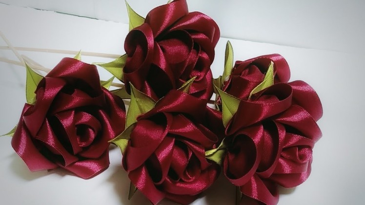 Cara membuat bunga mawar dari pita satin || how to make satin ribbon roses